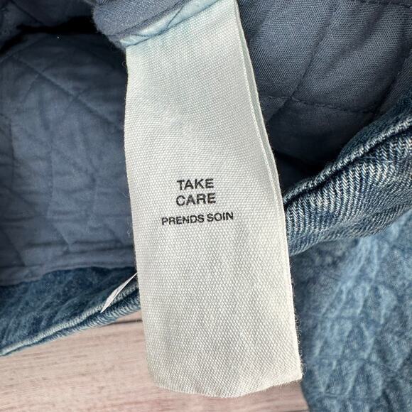 Avec Les Filles Maura Bow Tie Quilted Denim Jacket Womens Small Blue Medium Wash - Picture 9 of 14